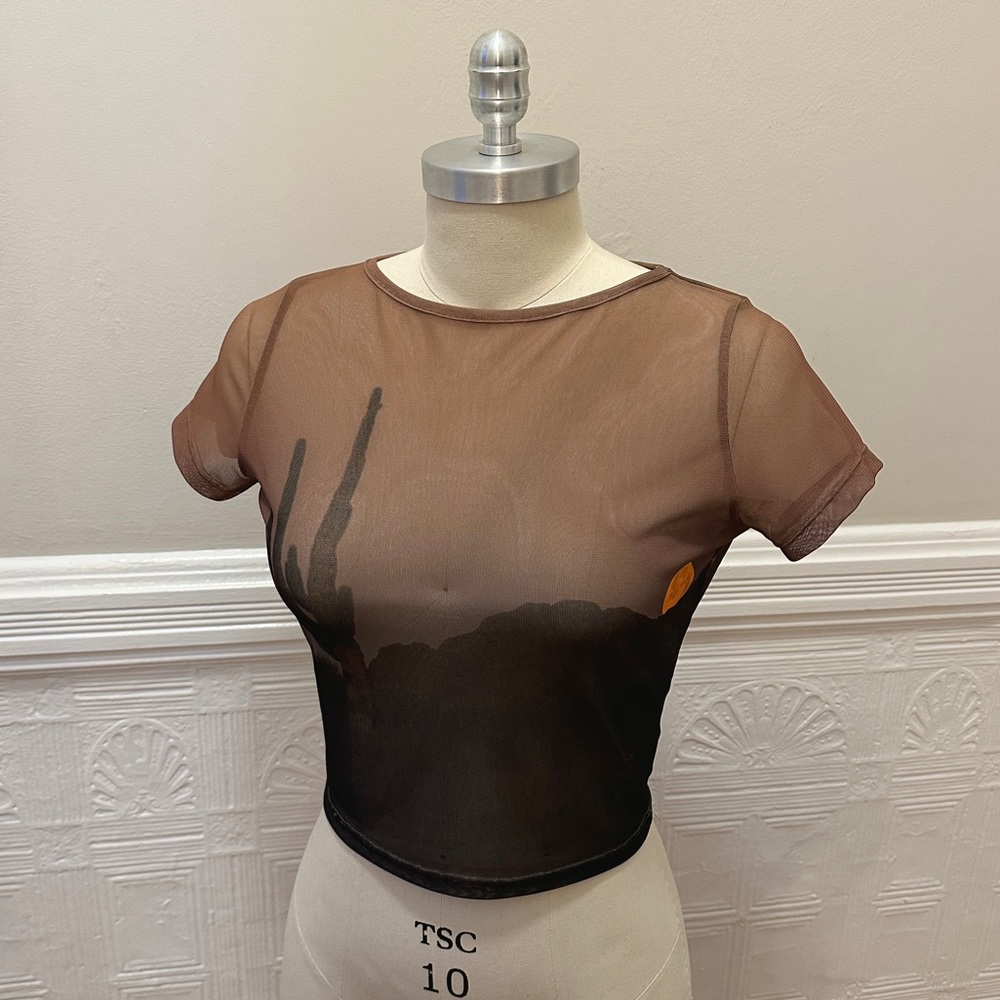 Lisa Says Gah Mesh Desert Moon Tee - Sheer Cropped Top w/ Desert Night Print